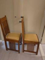 Set van 2 eetkamer teak stoelen met kunstleer, Ophalen, Twee, Bruin, Zo goed als nieuw