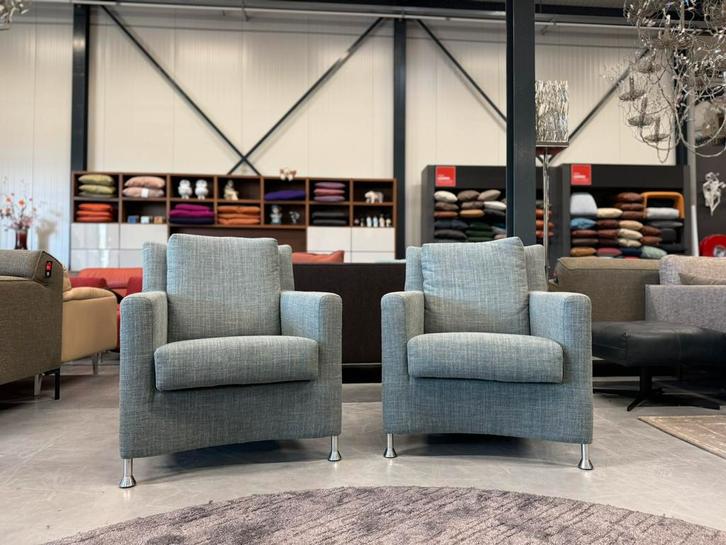 2 Leolux Evidence Paian fauteuils birk stof Blauw stoel, Huis en Inrichting, Fauteuils, Zo goed als nieuw, Stof, 50 tot 75 cm