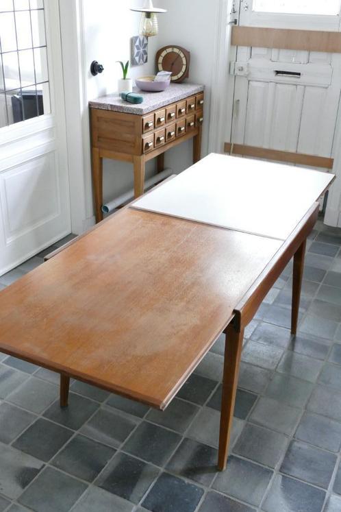 Eettafel uitschuifbaar mid century Louis van Teeffelen?, Huis en Inrichting, Tafels | Eettafels, Gebruikt, 50 tot 100 cm, 200 cm of meer