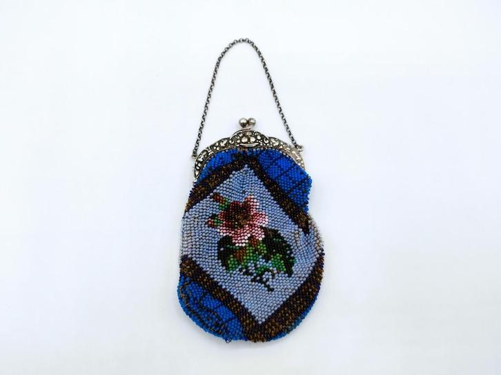 Zilveren tasbeugel met kralentas, Duitsland, Antiek en Kunst, Antiek | Goud en Zilver, Zilver, Verzenden