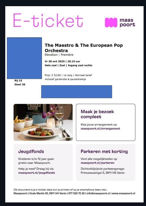 Ticket voor: Première - The Maestro & The European Pop Orche, Tickets en Kaartjes, Concerten | Pop, Eén persoon, Maart