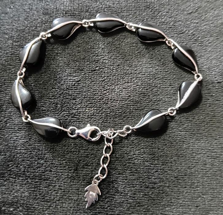 Vintage 925 sterling zilver armband met zwarte onyx stenen, Sieraden, Tassen en Uiterlijk, Armbanden, Zo goed als nieuw, Zilver