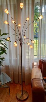 Dimbare bronzen schemerlamp met 14 armen. 1.80 hoog, Huis en Inrichting, Lampen | Vloerlampen, Ophalen, Gebruikt, Glas, Modern