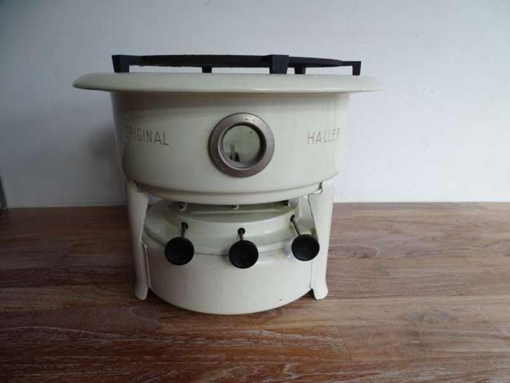 Antiek Haller petroleumstel 3-pits crème, gebroken wit, Antiek en Kunst, Antiek | Emaille, Ophalen of Verzenden