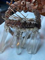 Antiek wand koperen kamp met kristalen pegels, Antiek en Kunst, Ophalen of Verzenden