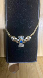 Gouden Goldplate ketting met saffier en kristal, Ophalen of Verzenden, Zo goed als nieuw, Goud, Met edelsteen