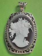 Mooie Grote Zilveren Camee Hanger - Meisje met bloem en blad, Verzenden, Zilver, Hanger
