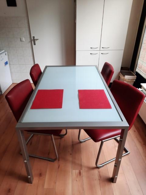 Eettafel Oslo met 4 leren stoelen, Huis en Inrichting, Tafels | Eettafels, Zo goed als nieuw, 150 tot 200 cm, 50 tot 100 cm, Vier personen