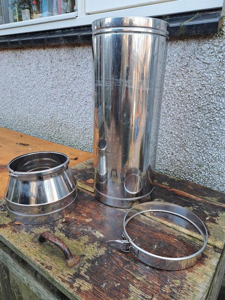 Dubbelwandige RVS  kachelpijp + verloop, Huis en Inrichting, Kachels, Houtkachel, Hout, Ophalen