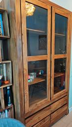 Massief Sheesham Houten Buffetkast / Vitrinekast, Ophalen, Zo goed als nieuw, Industrieel, Landelijk, Modern, 25 tot 50 cm