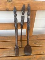 Vintage afrikaanse houten bestekset handgemaakt, Antiek en Kunst, Ophalen of Verzenden