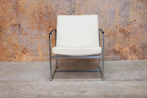 ZGANieuw witte leren Harvink Oscar design fauteuil!, Huis en Inrichting, Fauteuils, Zo goed als nieuw, Leer, Metaal, 50 tot 75 cm