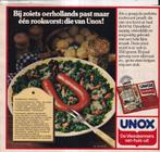 retro reclame 1980 Unox rookworst boerenkool speciaal, Verzamelen, Retro, Ophalen of Verzenden, Huis en Inrichting