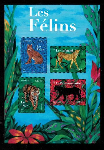 Jaar 2025 Bloc 4 timbres Les Félins. Quatre félins sont à l' beschikbaar voor biedingen