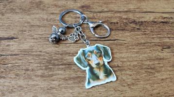 Sleutelhanger Teckel Dachshund groot met beschermengeltje beschikbaar voor biedingen