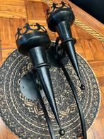 Zwarte wand fakkel / kaarsenhouders van smeedijzer, Antiek en Kunst, Ophalen of Verzenden