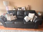 Zwarte leren 3-zits bank, Huis en Inrichting, Banken | Bankstellen, Ophalen, Gebruikt, Driepersoons, Leer