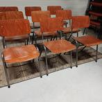 9 x vintage design schoolstoelen partij stoelen, Ophalen, Gebruikt, Bruin, Vijf, Zes of meer stoelen
