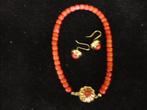 14 karaat goud met bloedkoraal armband + oorbellen 160,00, Sieraden, Tassen en Uiterlijk, Antieke sieraden, Ophalen of Verzenden