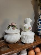Vintage Porseleinen Sierpotjes met Roos en Vogel, Antiek en Kunst, Ophalen of Verzenden