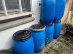 Tka, blauwe tonnen incl deksel en klemband., Tuin en Terras, Regentonnen, 150 liter of meer, Ophalen, Zo goed als nieuw, Kunststof