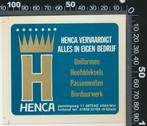 Sticker: Henca Uniforms - Etten Leur, Ophalen of Verzenden, Zo goed als nieuw, Bedrijf of Vereniging
