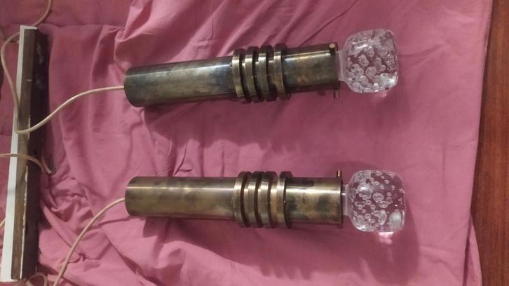 Vintage Raak Messing plafondlamp Jaren 60, Huis en Inrichting, Lampen | Wandlampen, Gebruikt, Glas, Metaal, Ophalen of Verzenden