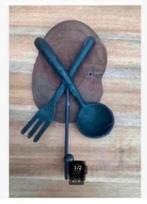 Brocante bestek vogelvoer houder 26 cm, houten ondergrond, Nieuw, Ophalen of Verzenden, X, X