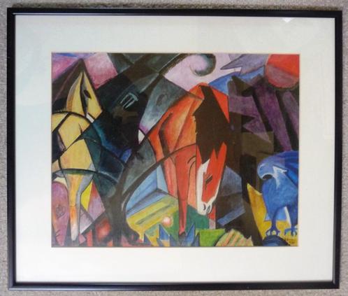 P. Sengers - paarden en vogels - achter glas, Antiek en Kunst, Kunst | Schilderijen | Modern, Ophalen of Verzenden