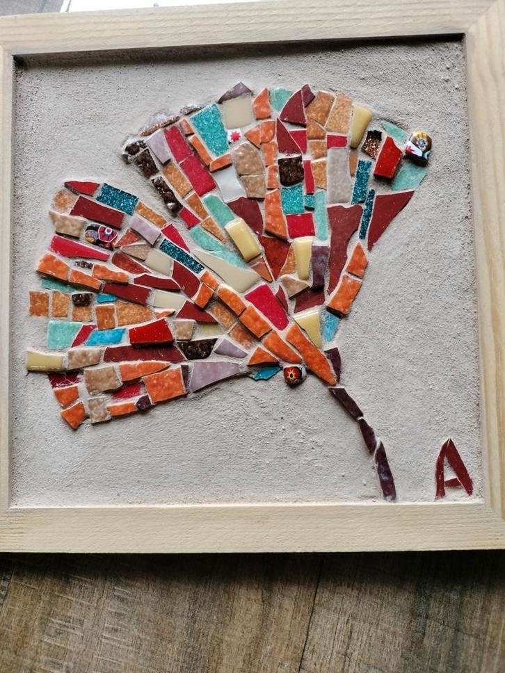 Handgemaakt mozaiek Ginkoblad, Antiek en Kunst, Kunst | Schilderijen | Abstract, Verzenden
