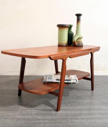 Jaren 50 60 teakhouten design salontafel met omkeerbaar blad beschikbaar voor biedingen