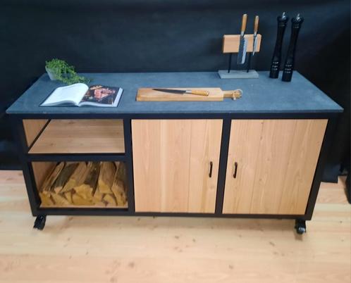 Prachtige buitenkeukens met stalen frame en hardstenen blad, Tuin en Terras, Buitenkeukens, Nieuw, Houtskool, Ophalen