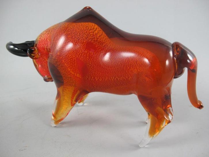 Murano-stijl Glazen stier 25x16cm, Antiek en Kunst, Kunst | Designobjecten, Ophalen of Verzenden