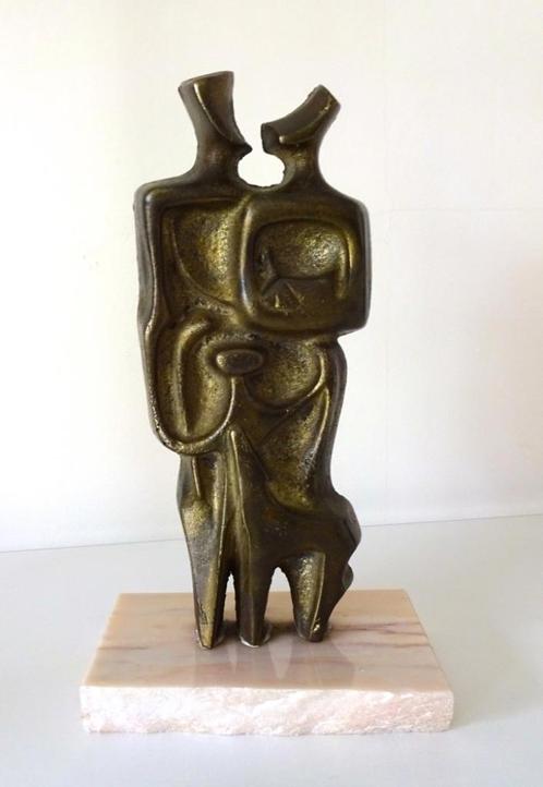 Bronzen beeld twee figuren met kind abstracte vorm 0531-b, Antiek en Kunst, Antiek | Koper en Brons, Brons, Ophalen of Verzenden