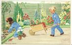 illustrator Hannie Holt - tuinieren - kinderen - jaren 50, 1940 tot 1960, Gelopen, Kinderen, Ophalen of Verzenden
