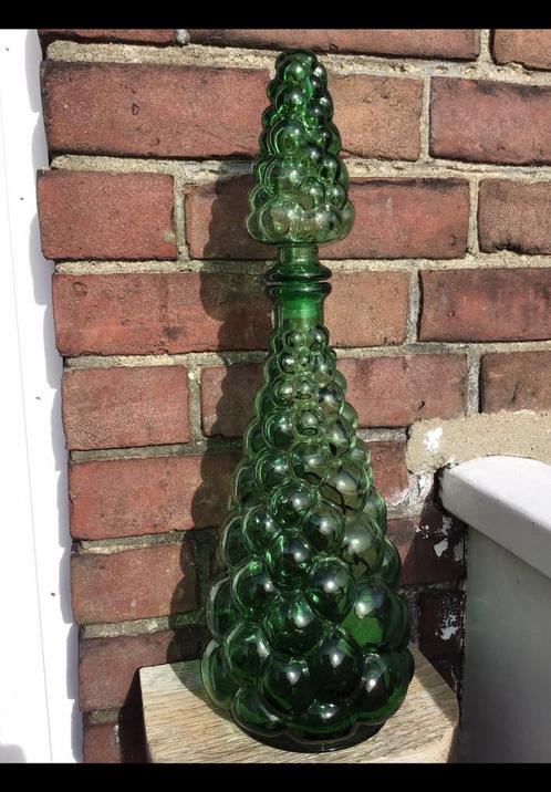 Groen glazen italiaanse Empoli Genie fles groene druiventros, Antiek en Kunst, Antiek | Glas en Kristal, Ophalen of Verzenden