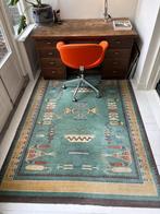 Vintage wollen vloerkleed, turquoise Navajo motief, 170x240, Ophalen, Crème, Gebruikt, 200 cm of meer