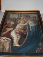 Madonna met kind en engel in goud en groenen lijst 39 x 53cm, Ophalen of Verzenden