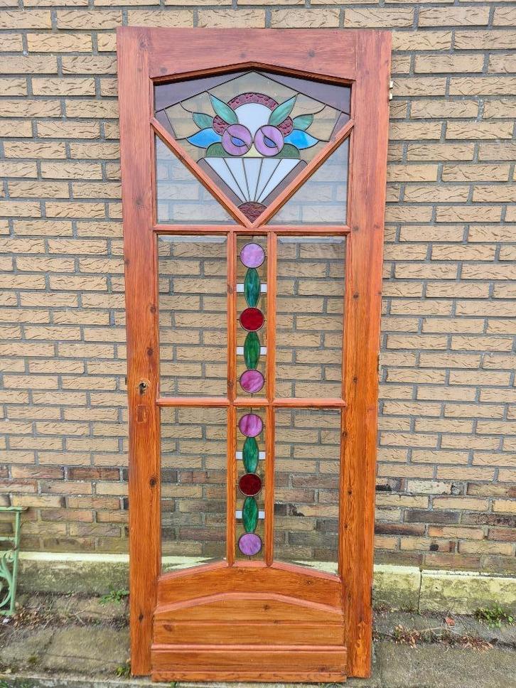 210hx82,8br Mooie binnendeur met glas in lood, Antiek en Kunst, Antiek | Overige Antiek, Ophalen