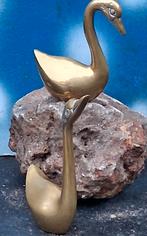 Zwaan. Zwanenpaar. Messing. Ca '70. 14 & 10 cm., Ophalen, Zo goed als nieuw, Vogel, Beeldje of Figuurtje