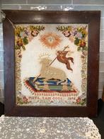 Antieke geborduurde merklap uit 1876 (280324), Antiek en Kunst, Antiek | Kleden en Textiel, Ophalen of Verzenden