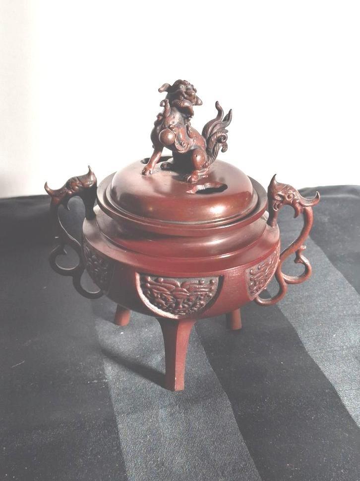 Bronzen wierookvat met foo dog., Antiek en Kunst, Antiek | Koper en Brons, Brons, Ophalen of Verzenden