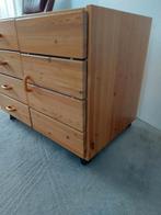 Vintage Super handig stevig grenen ladenkastje op wieletjes, Huis en Inrichting, Ophalen, 50 tot 100 cm, Zo goed als nieuw, 3 of 4 laden