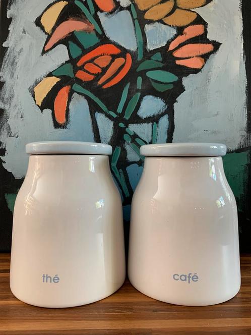Habitat Iceni vintage voorraadpotten koffie en thee ijsblauw, Huis en Inrichting, Keuken | Potten en Pannen, Zo goed als nieuw
