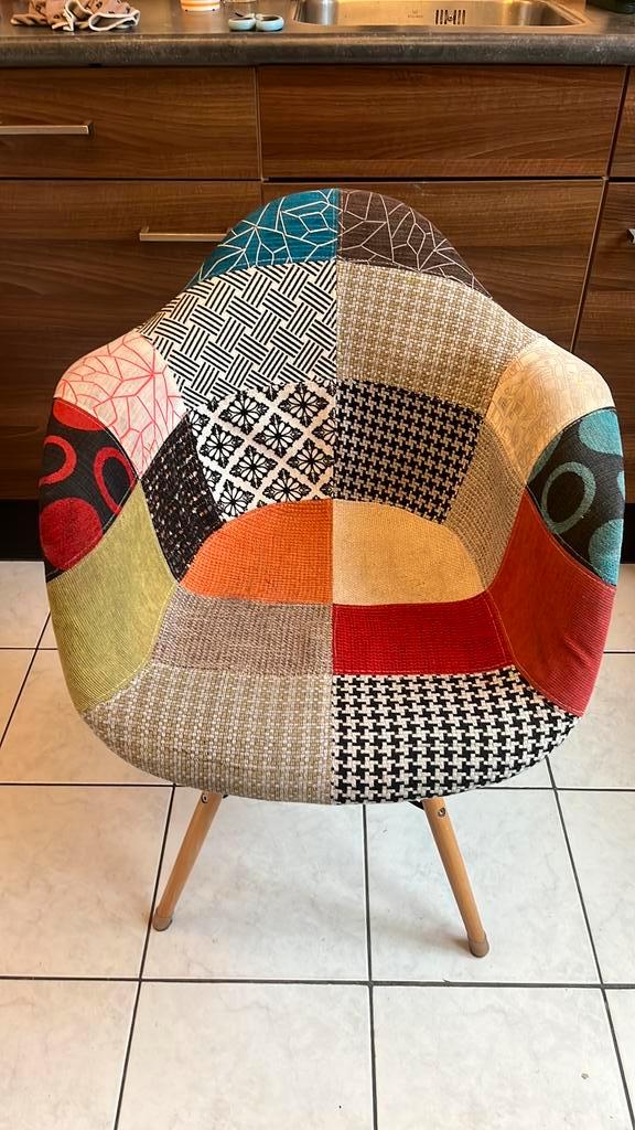 6 Patchwork Design Stoelen, gebruikt maar niet kapot!, Tuin en Terras, Tuinstoelen, Gebruikt, Overige materialen, Ophalen