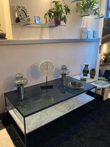Vintage marmeren salontafel met rookglas, jaren ‘80 beschikbaar voor biedingen