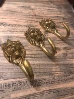 Koperen antieken leeuwenkop kapstok haken 3 stuks, Ophalen of Verzenden, Zo goed als nieuw
