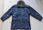 Vintage zwarte leren jas met bontkraagje, maat M, Maat 38/40 (M), Zwart, Ophalen of Verzenden, Zo goed als nieuw
