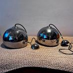 Set van 2 Chrome Hanglampen, Huis en Inrichting, Ophalen of Verzenden, Gebruikt, Metaal, Minder dan 50 cm