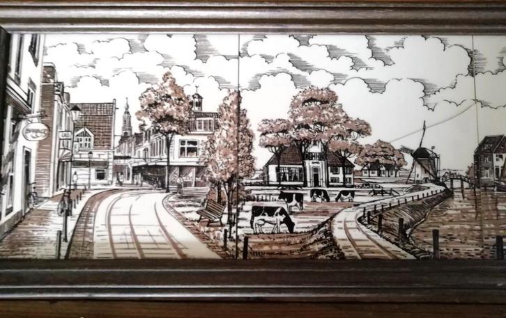 Tableau tegels ingelijst purmerend molens Schoonhoven, Antiek en Kunst, Curiosa en Brocante, Ophalen of Verzenden